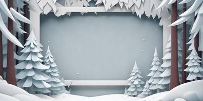The primary subject of the image is a snowy scene with a large picture frame. The setting is a winter landscape with trees and a snowy ground. The visual style is a combination of digital art and illustration, creating a unique and artistic representation of the snowy environment. The colors and mood are predominantly white and cold, reflecting the winter season and the snowy landscape.